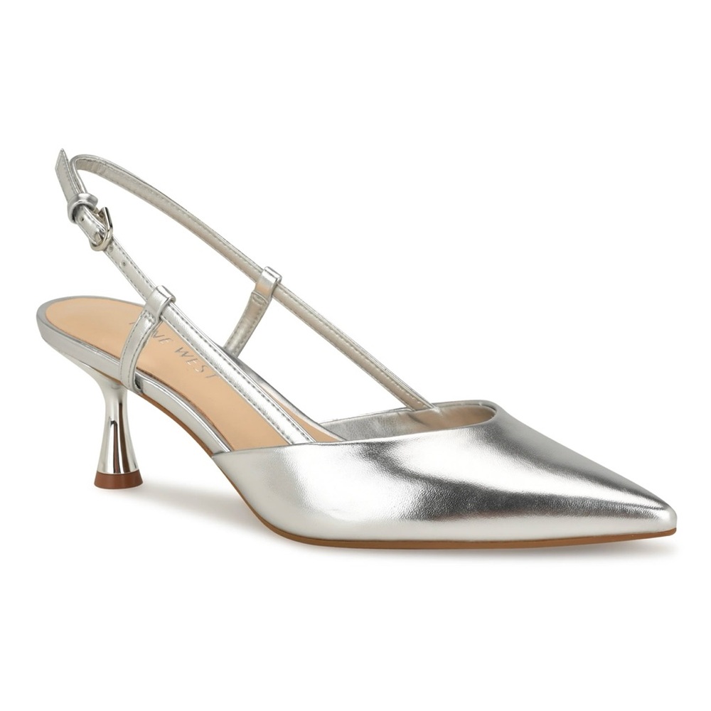 Rowen Pointy Toe Slingback Heels - silver